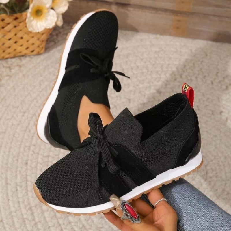 New Black Knit Breathable Wome - Knit Fabric Lace Up Sneakers review and price