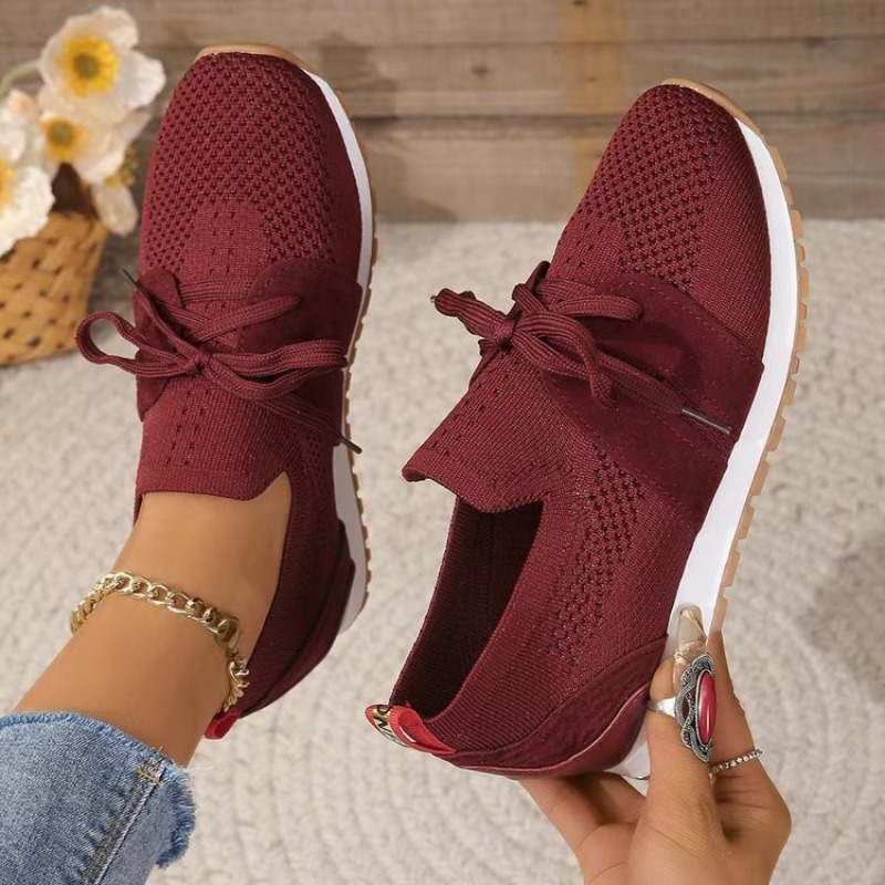New Black Knit Breathable Wome - Knit Fabric Lace Up Sneakers review and price