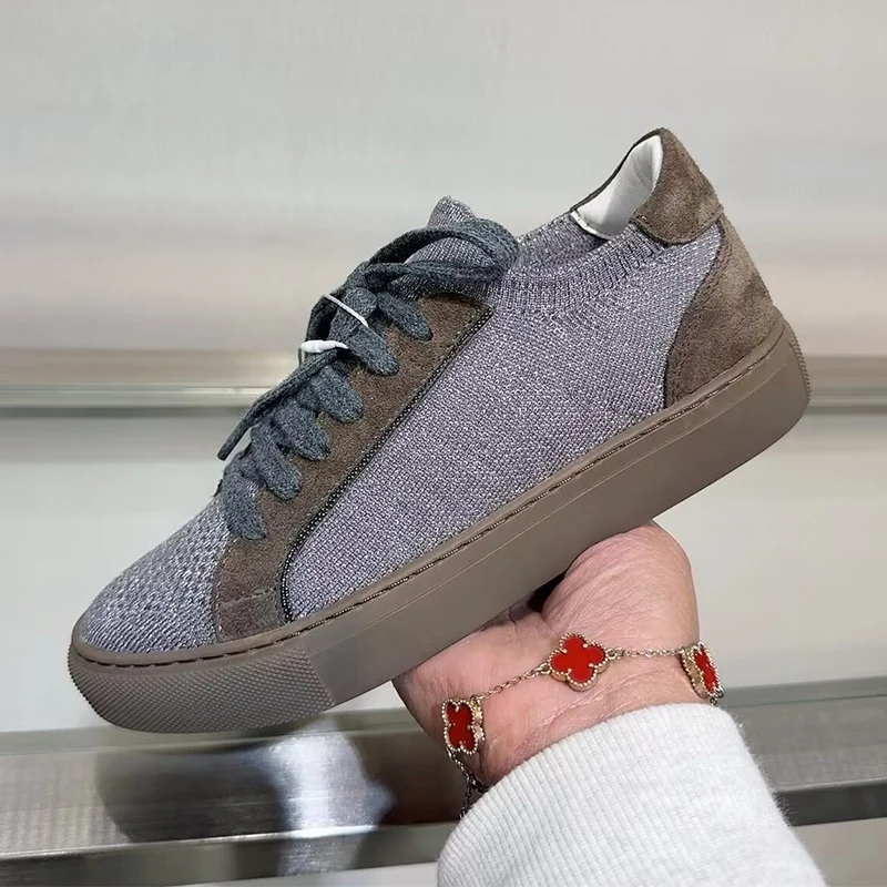 Women Knit Breathable Sneakers - Knit Fabric Lace Up Sneakers review and price